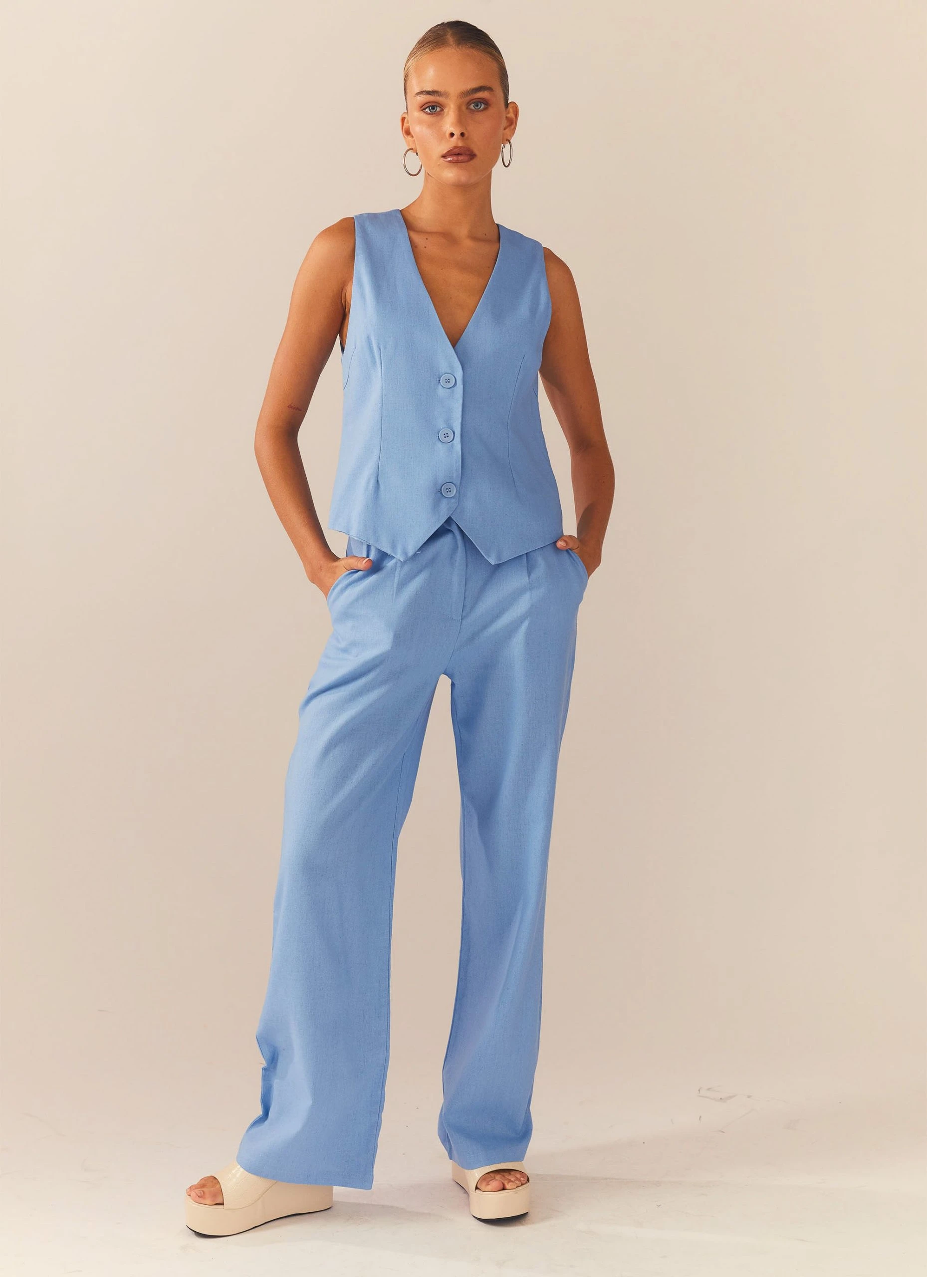 Peppermayo Exclusive Cloud Dancer Linen Vest Top - Sea Breeze 5 Peppermayo Exclusive Cloud Dancer Linen Vest Top - Sea Breeze - Image 5