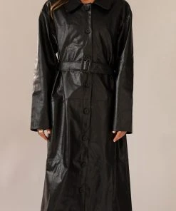 Peppermayo Exclusive Power Mood PU Trench Coat - Black -Peppermayo cloth-shop 051e3a6208b94369991814a512925209