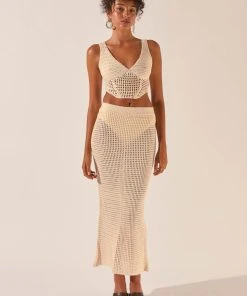 Peppermayo Exclusive Road Trips To The Coast Crochet Midi Skirt - Seashell