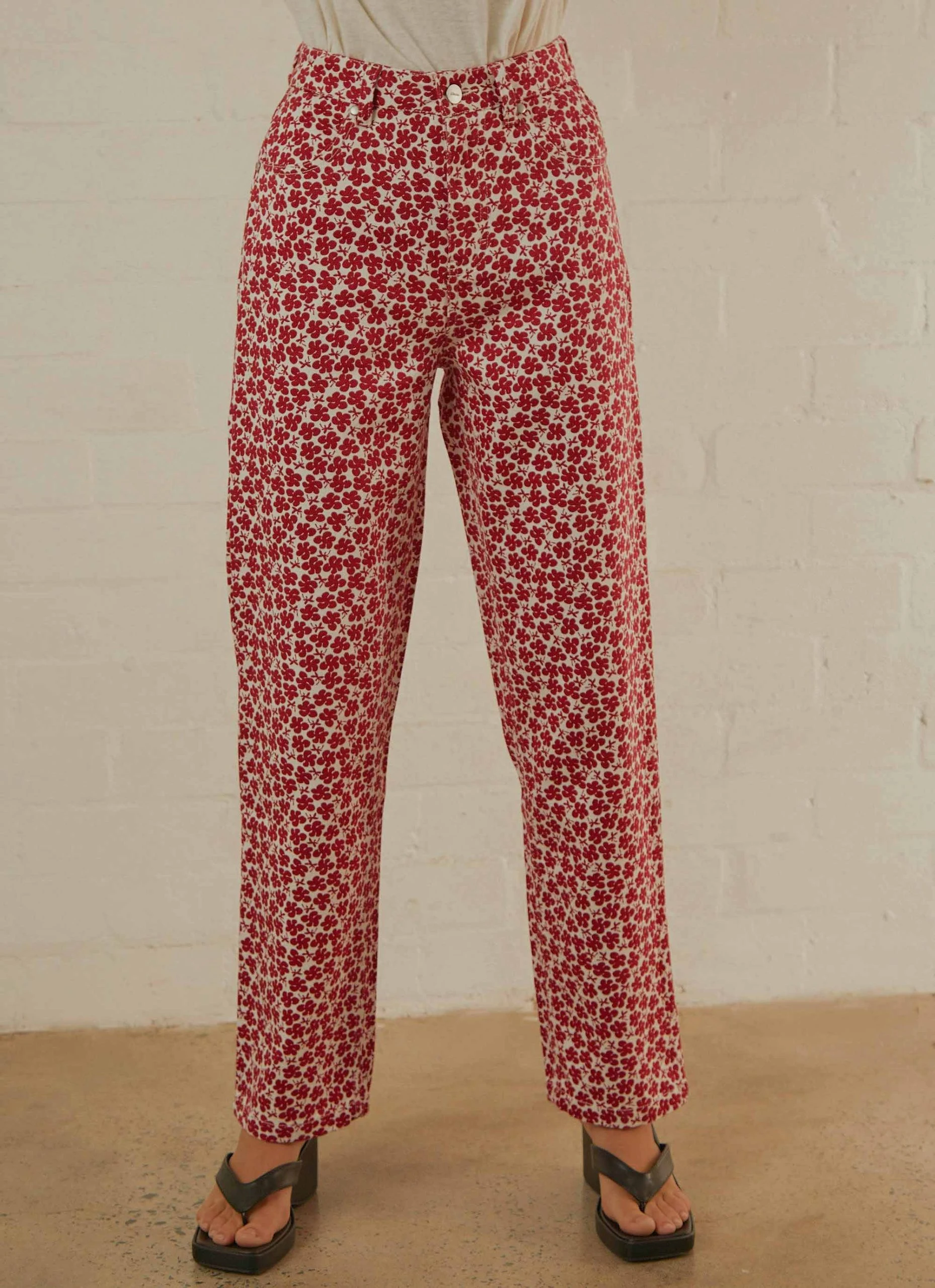 Afends Shelby Hemp Print Wide Leg Pant - Red 4 Afends Shelby Hemp Print Wide Leg Pant - Red - Image 4