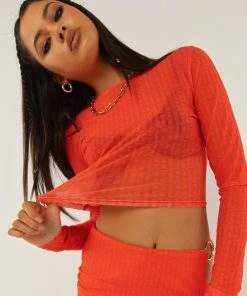 Peppermayo Exclusive Good Luck Charm Mesh Top - Tangerine Monogram