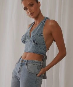 Lioness Fashion Provence Halter Top - Light Denim -Peppermayo cloth-shop 121e3e3ca7684ecf97759ee74df02b73