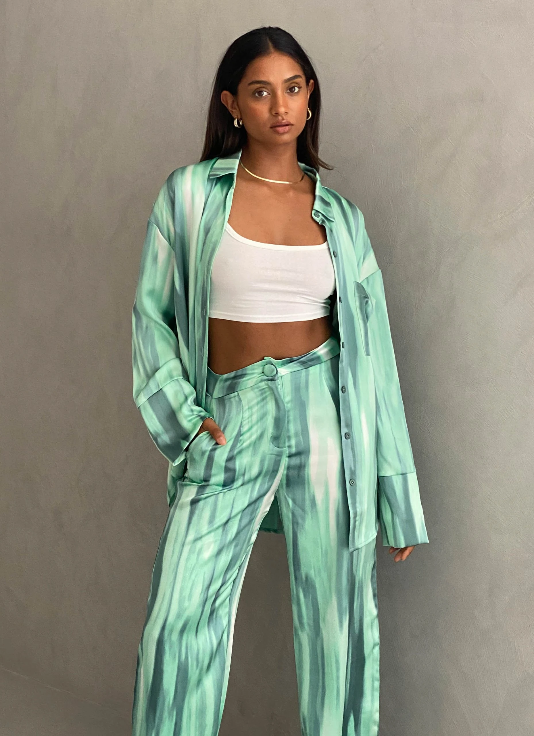 4TH & RECKLESS Norma Shirt - Green Dye Print 2 4TH & RECKLESS Norma Shirt - Green Dye Print - Image 2