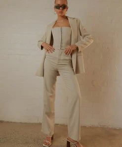 Peppermayo Exclusive Mia Suit Pants - Stone Pinstripe