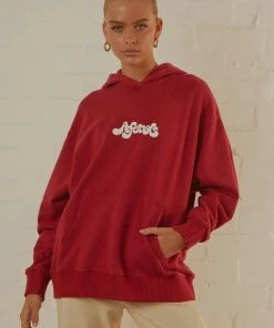 Afends Grow Some Hemp Oversized Hood - Deep Red