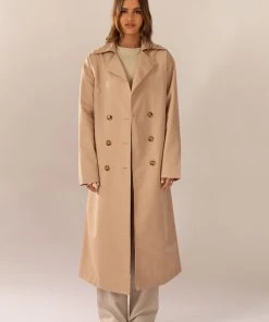 Peppermayo Exclusive Hide And Chic Longline Trench Coat - Tan -Peppermayo cloth-shop 1d4cd6e573174b3482e919fffe2978b7