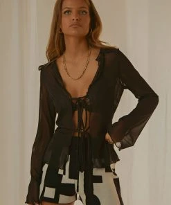 Peppermayo Exclusive Parisian Balcony Tie Top - Black