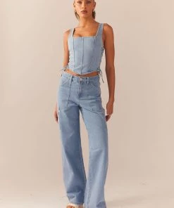 Peppermayo Exclusive Backstage Pass Denim Lowrise Pants - Subdued Blue