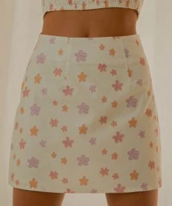 Peppermayo Exclusive Morning Market Linen Mini Skirt - Pink Wild Poppies