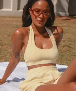 Peppermayo Exclusive Voyage Terry Halter Crop - Yellow