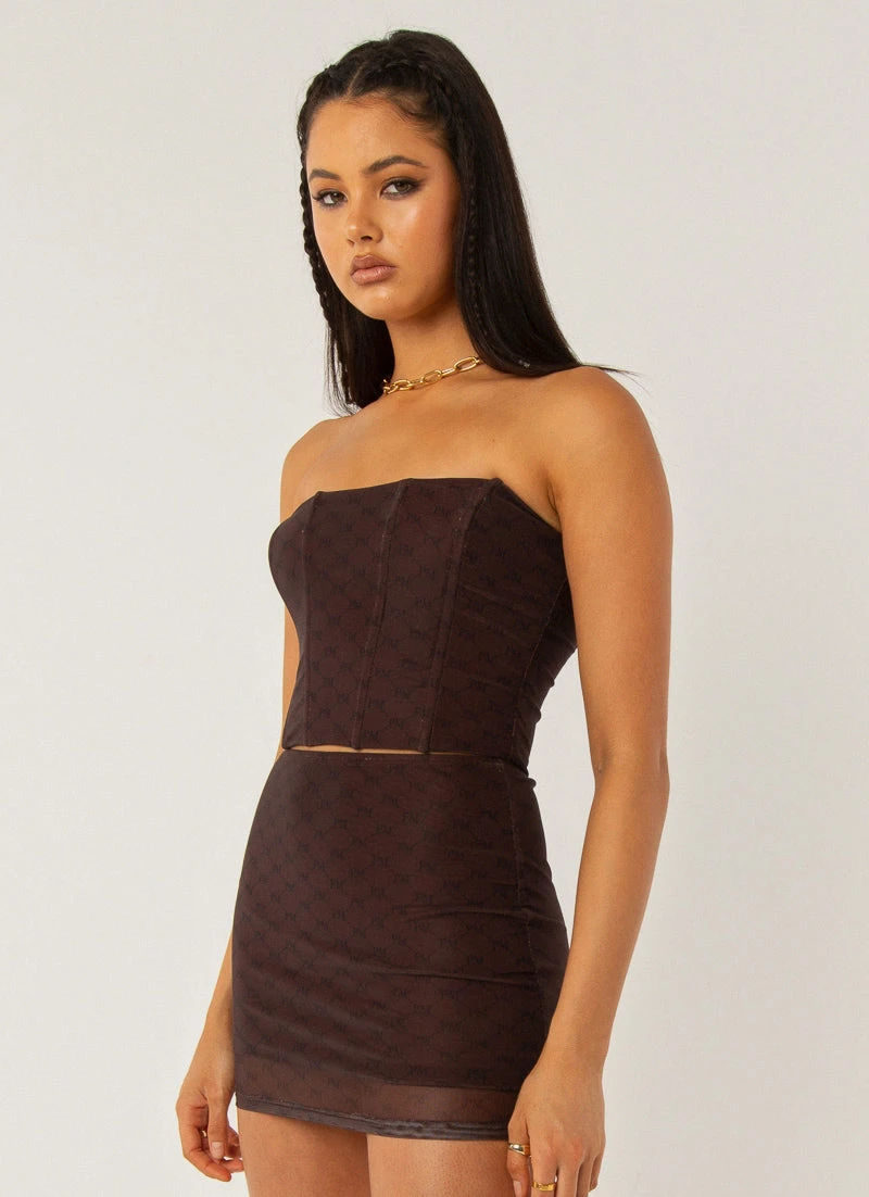 Peppermayo Exclusive Abbie Bustier - Chocolate Monogram 4 Peppermayo Exclusive Abbie Bustier - Chocolate Monogram - Image 4