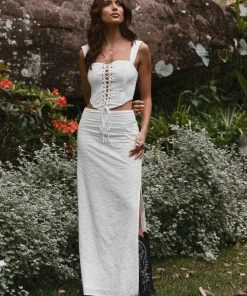 Peppermayo Exclusive Georgia Peaches Broderie Maxi Skirt - Whisper White