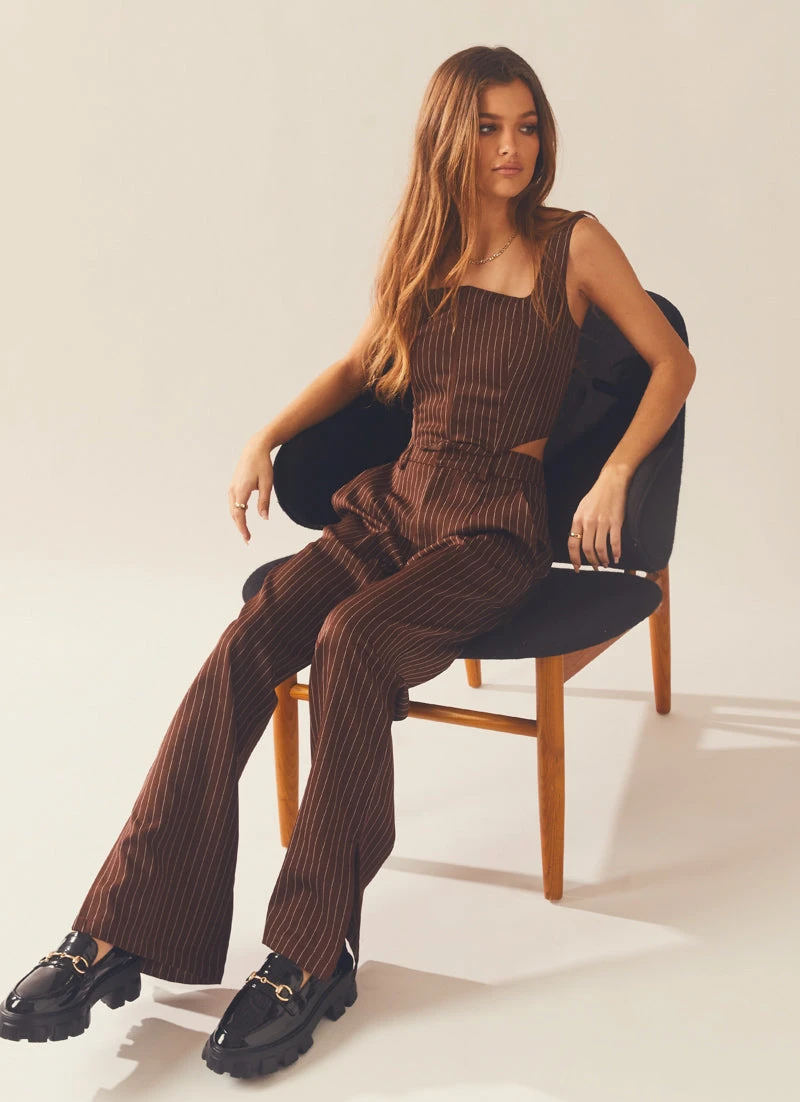 Peppermayo Exclusive Talula Pinstripe Pants - Chocolate 2 Peppermayo Exclusive Talula Pinstripe Pants - Chocolate - Image 2