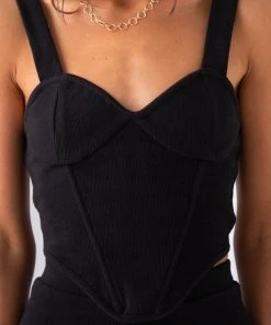 Peppermayo Exclusive Jaide Organic Cotton Rib Corset Top - Black -Peppermayo cloth-shop 399dbdba592c4feead6aefde374a7249