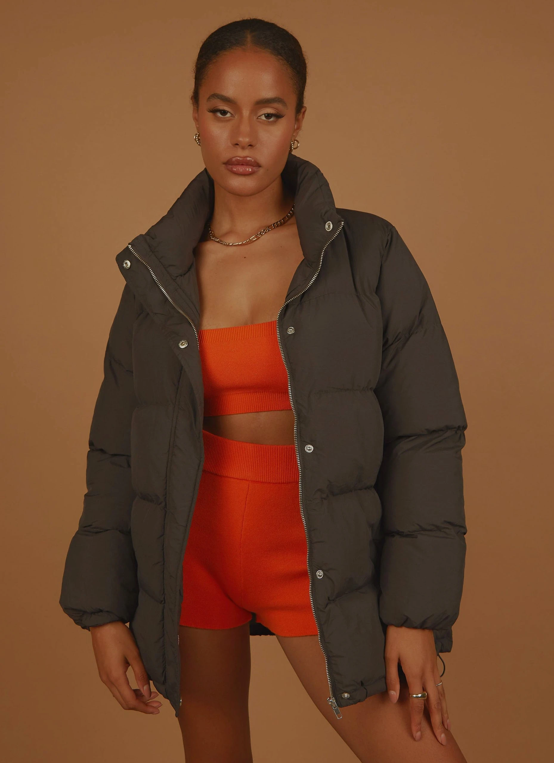 Nude Lucy Topher Longline Puffer - Coal 1 Nude Lucy Topher Longline Puffer - Coal