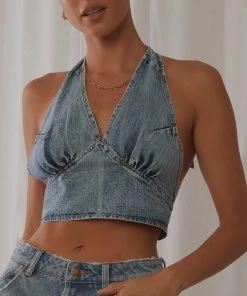 Lioness Fashion Provence Halter Top - Light Denim
