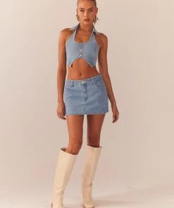 Peppermayo Exclusive Giddy Up Denim Mini Skirt - Subdued Blue