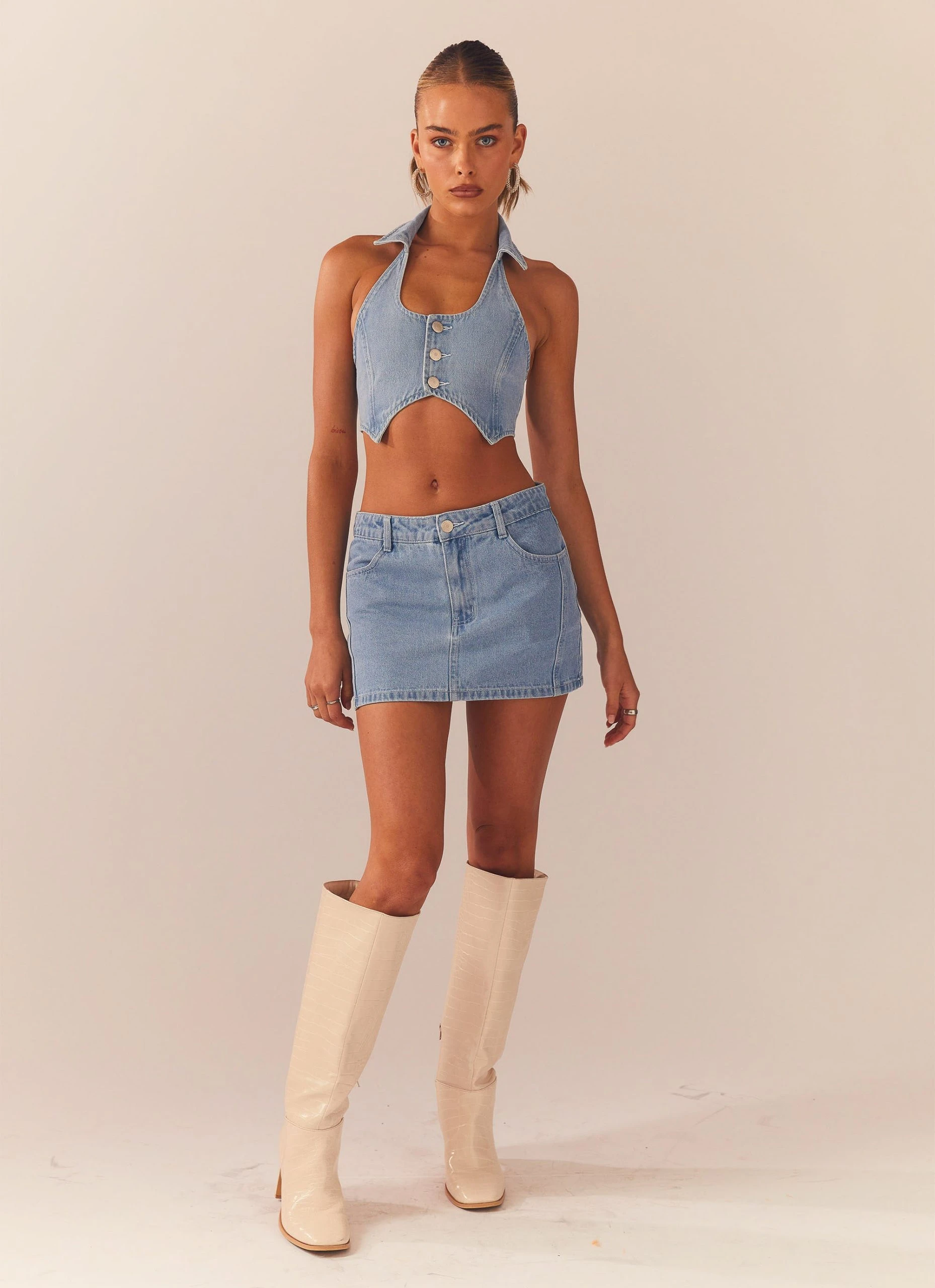 Peppermayo Exclusive Giddy Up Denim Mini Skirt - Subdued Blue 1 Peppermayo Exclusive Giddy Up Denim Mini Skirt - Subdued Blue
