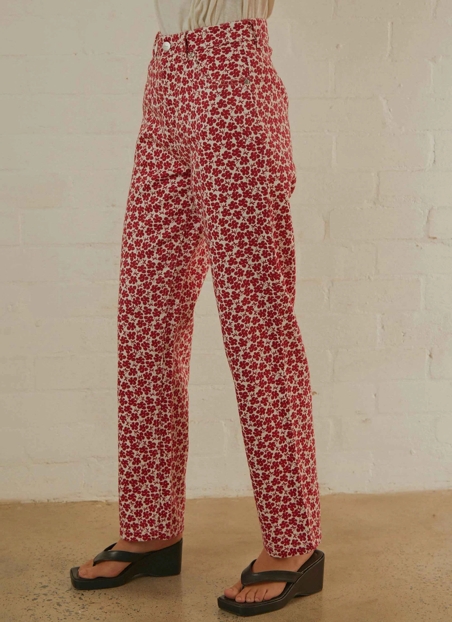 Afends Shelby Hemp Print Wide Leg Pant - Red 7 Afends Shelby Hemp Print Wide Leg Pant - Red - Image 7
