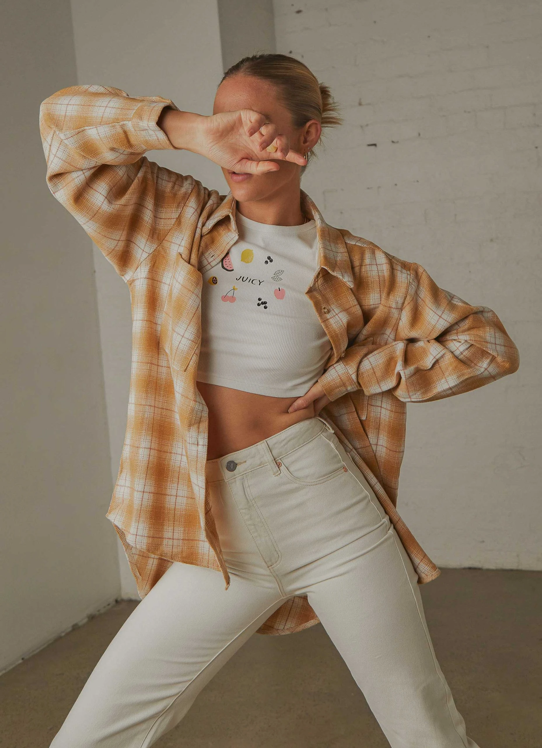 Peppermayo Know No Better Shirt - Beige Plaid 2 Peppermayo Know No Better Shirt - Beige Plaid - Image 2