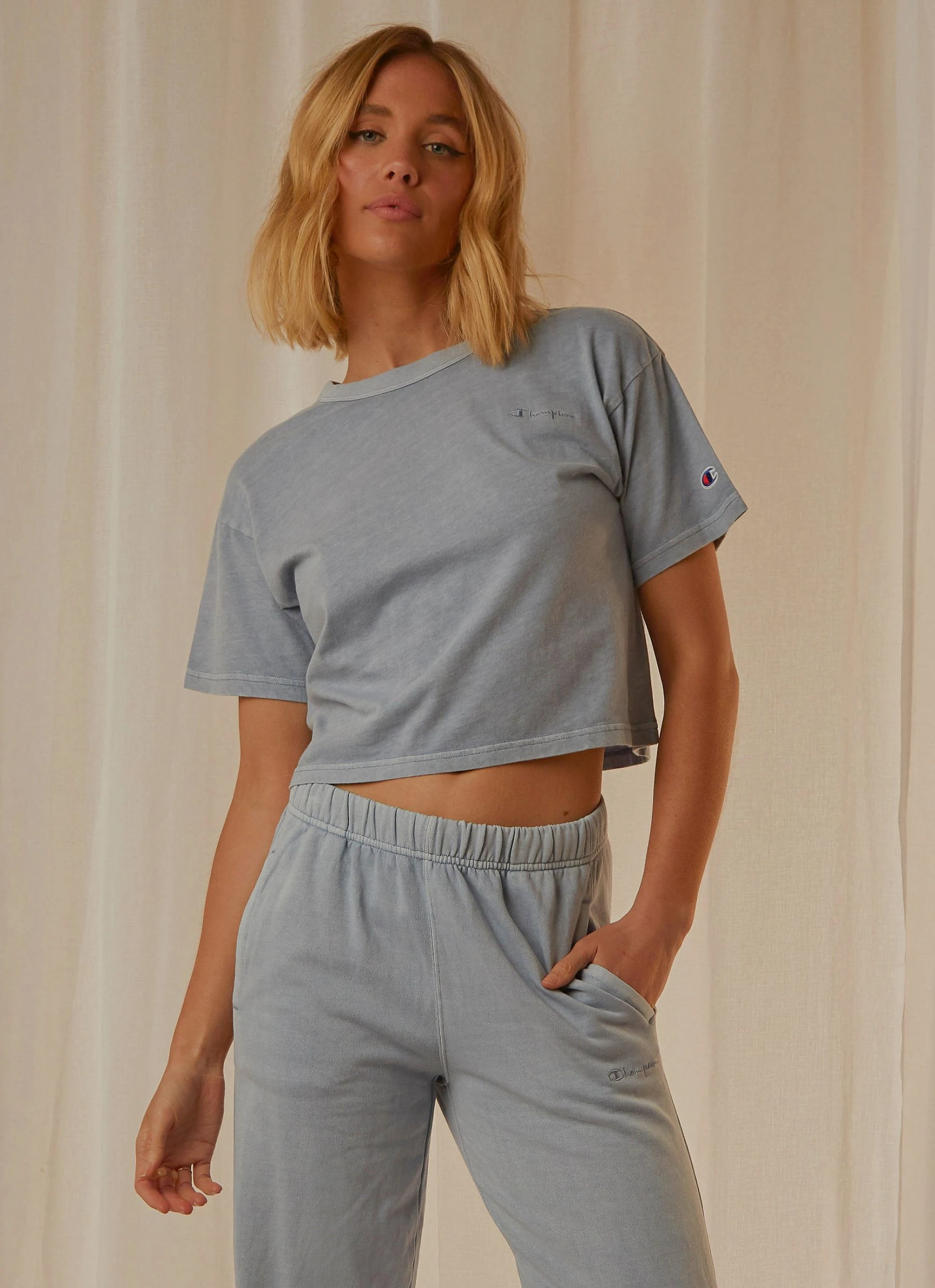 Champion Vintage Dye Crop Tee - Wildflower Blue 1 Champion Vintage Dye Crop Tee - Wildflower Blue