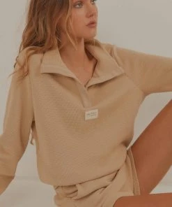 Vacancy Supply Drift Collared Waffle Jumper - Beige