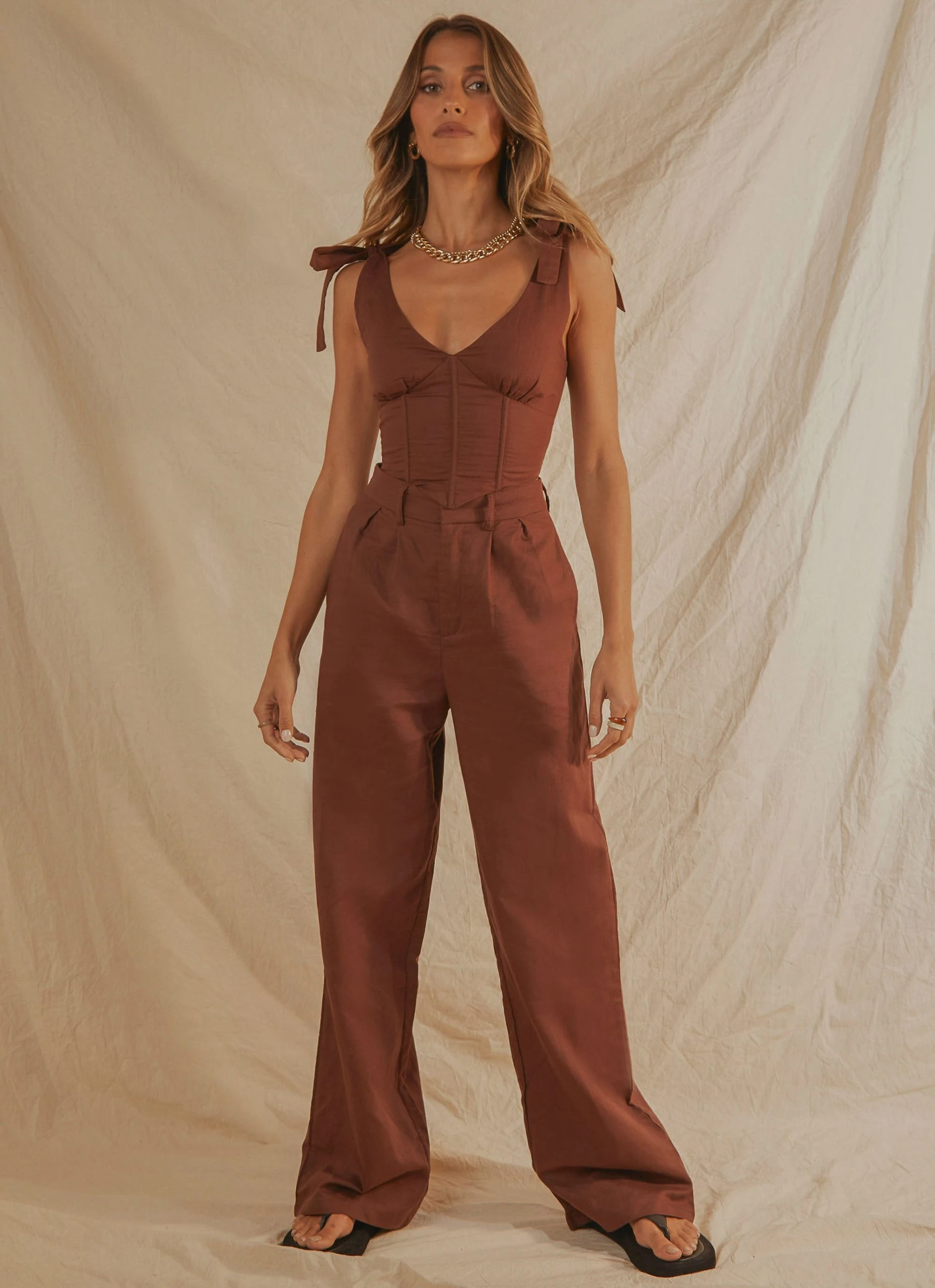 Peppermayo Exclusive Parisian Life Linen Bustier Crop - Choc Brown 3 Peppermayo Exclusive Parisian Life Linen Bustier Crop - Choc Brown - Image 3