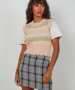 Afends Riley Hemp Check Mini Skirt - Concrete