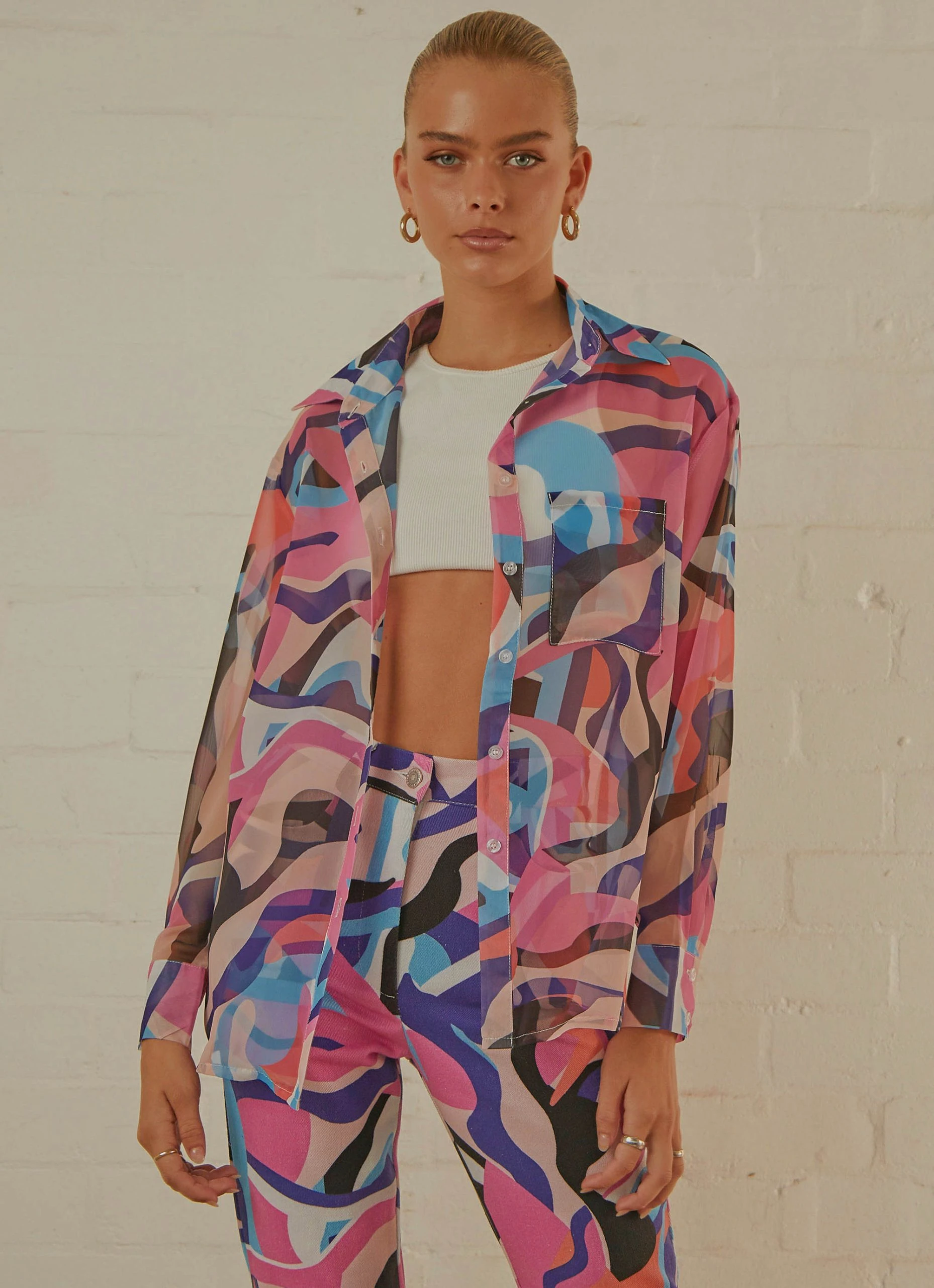 Peppermayo Exclusive Trippy Long Sleeve Sheer Shirt - 80s Retro 3 Peppermayo Exclusive Trippy Long Sleeve Sheer Shirt - 80s Retro - Image 3