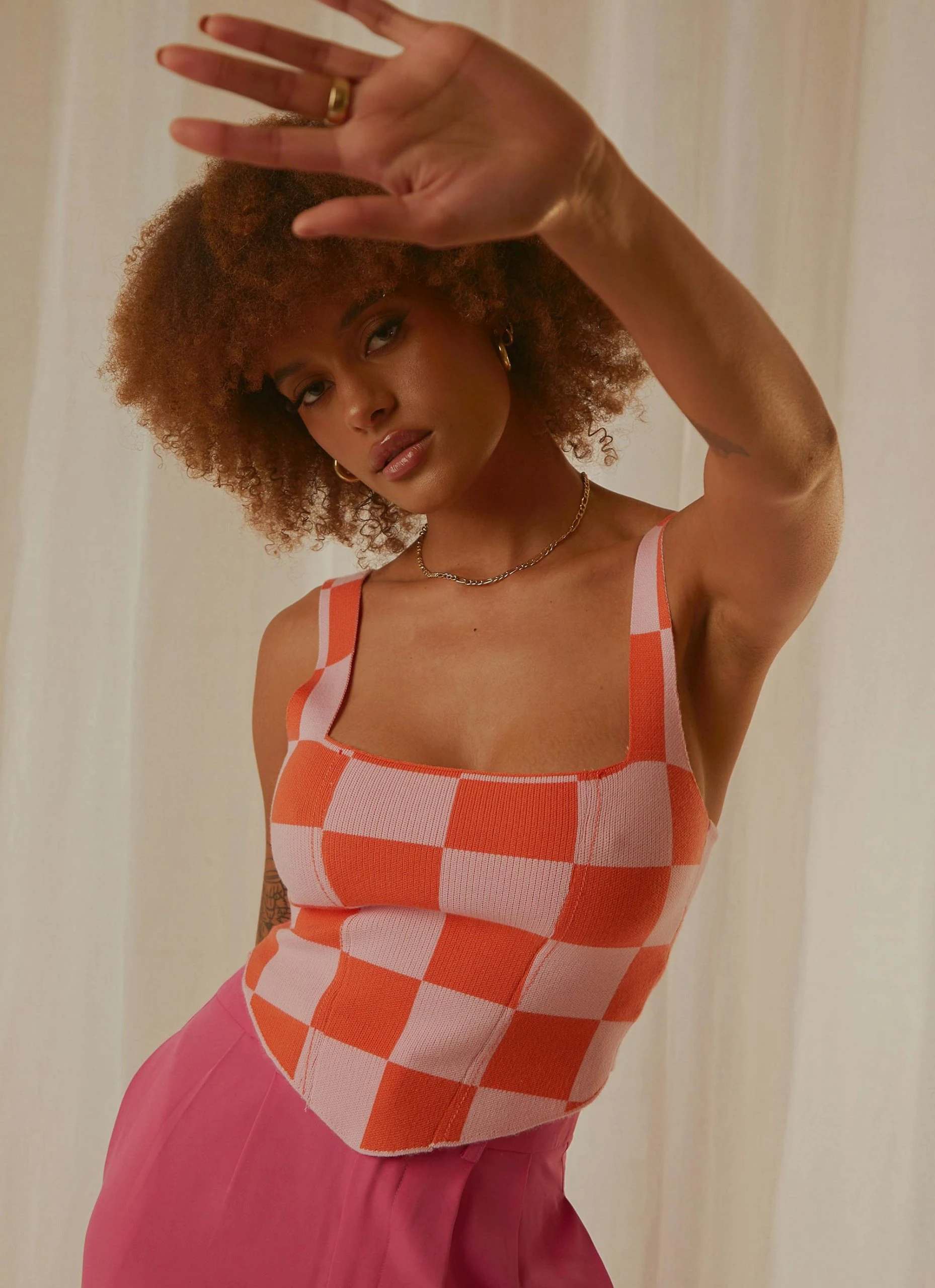 Peppermayo Exclusive Alfresco Nights Bustier Top - Pink Check 2 Peppermayo Exclusive Alfresco Nights Bustier Top - Pink Check - Image 2