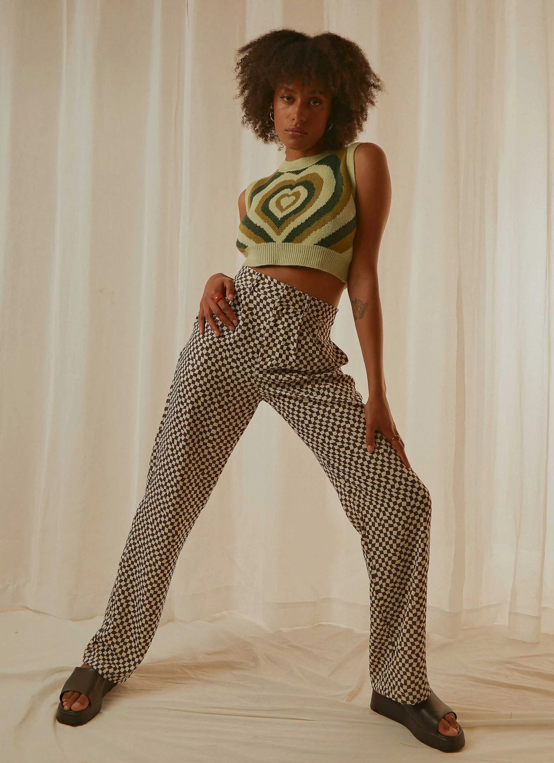 Peppermayo Exclusive Set The Tone Suit Pants - Choc Warped Check 1 Peppermayo Exclusive Set The Tone Suit Pants - Choc Warped Check