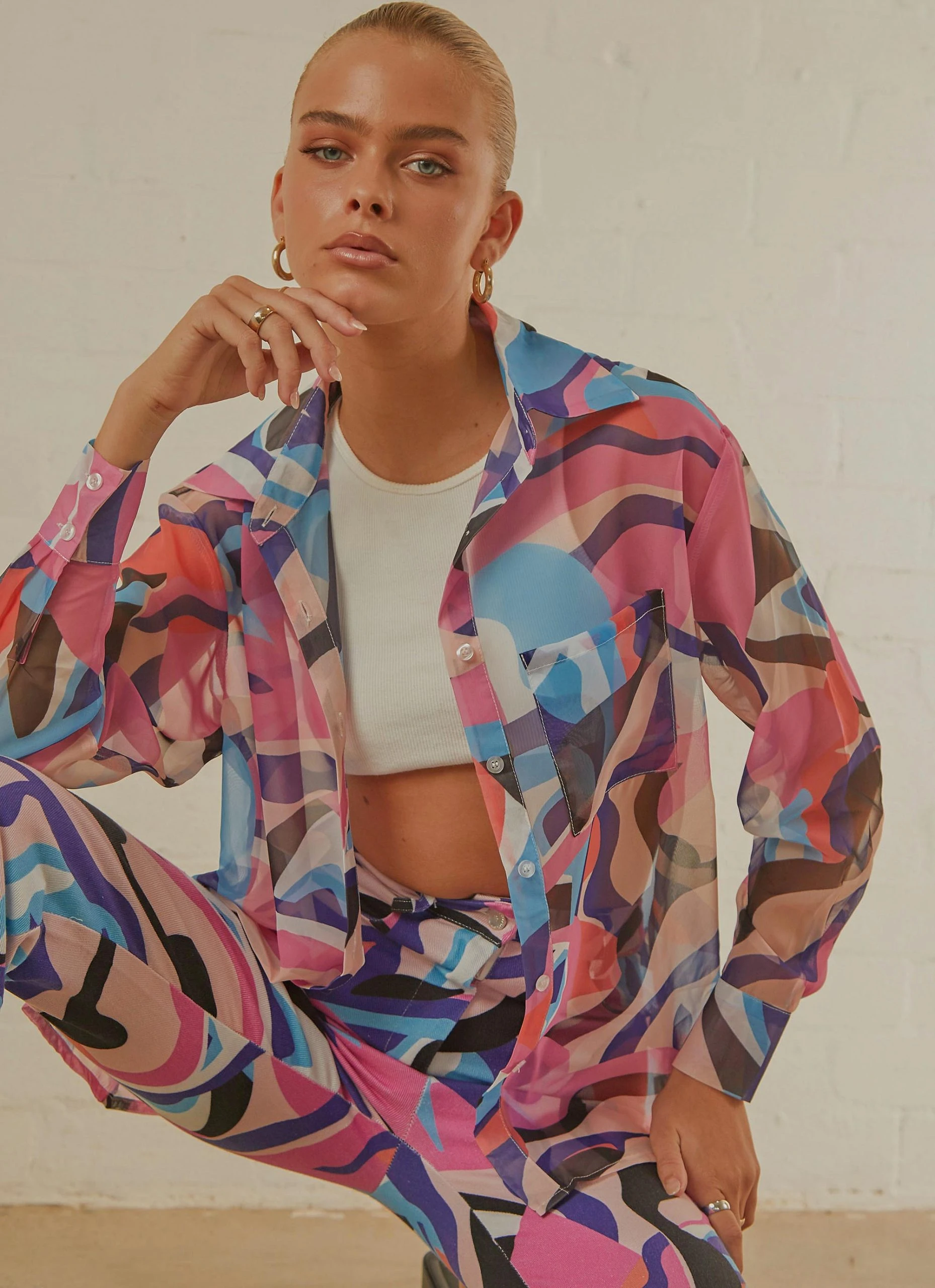 Peppermayo Exclusive Trippy Long Sleeve Sheer Shirt - 80s Retro 1 Peppermayo Exclusive Trippy Long Sleeve Sheer Shirt - 80s Retro