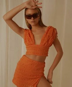 Peppermayo Exclusive My Type Ruched Mini Skirt - Papaya