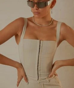 Peppermayo Exclusive Mia Suit Bustier - Stone Pinstripe