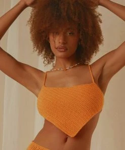 Peppermayo Exclusive Cancun Crochet Halter Top - Tangerine
