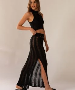 Peppermayo Exclusive Perri Ladder Knit Maxi Skirt - Black