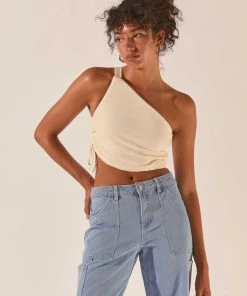 Peppermayo Exclusive Make It Better Plisse Crop Top - Ivory