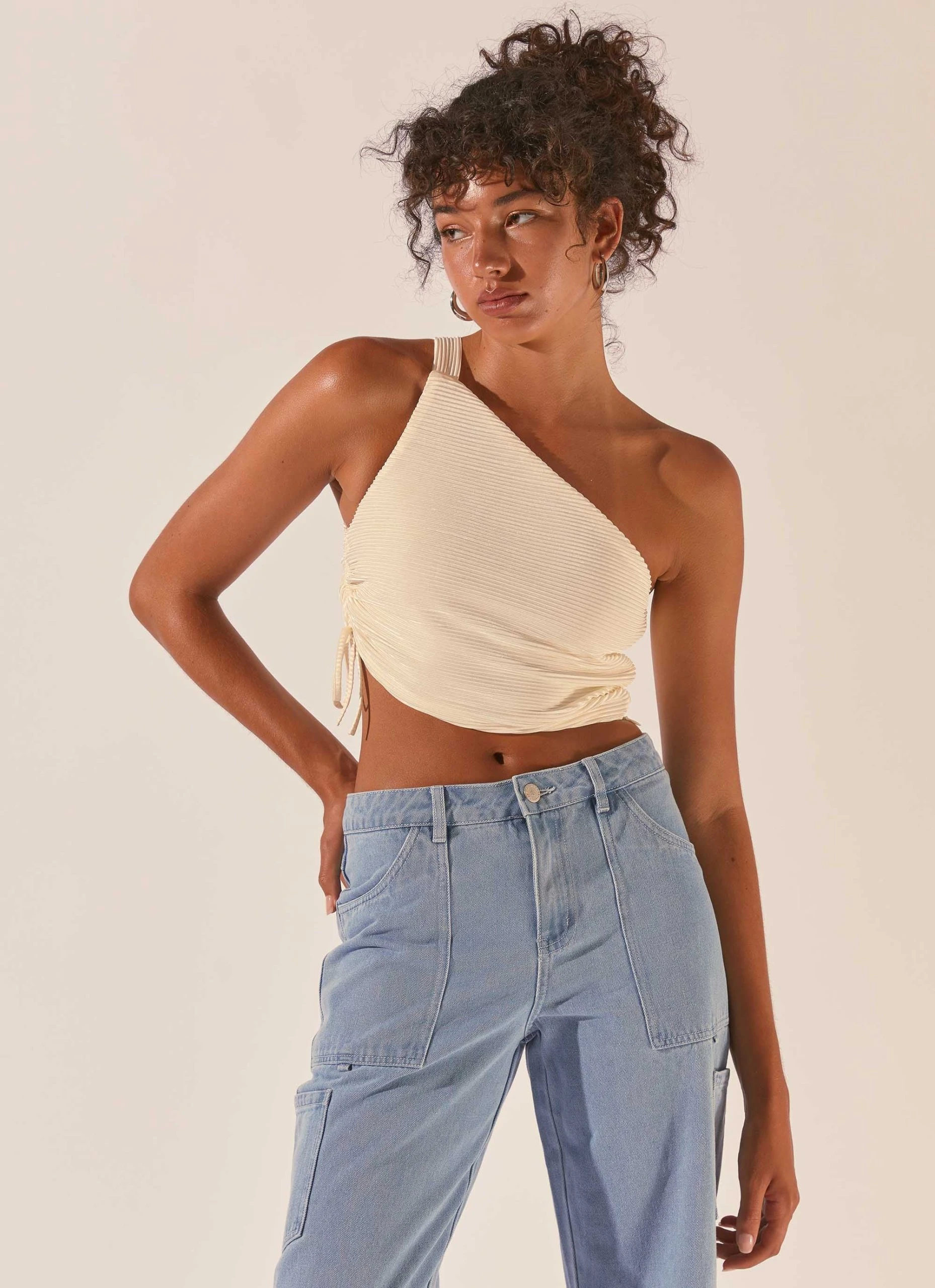 Peppermayo Exclusive Make It Better Plisse Crop Top - Ivory 1 Peppermayo Exclusive Make It Better Plisse Crop Top - Ivory