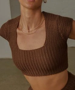 Peppermayo Exclusive Love Like This Crochet Crop - Choc Brown