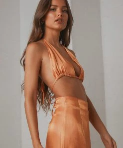 Peppermayo Exclusive Long Nights Crop Top - Orange Shimmer -Peppermayo cloth-shop 79ff9f2b836a4e85820f9f3b60a3e875