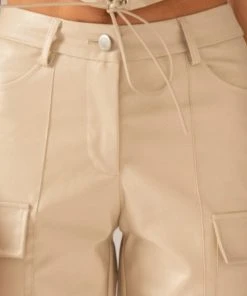 Peppermayo Exclusive Walk On The Wild Side PU Cargo Pants - Stone -Peppermayo cloth-shop 7c91e674fc7e47b49450ea206329815c