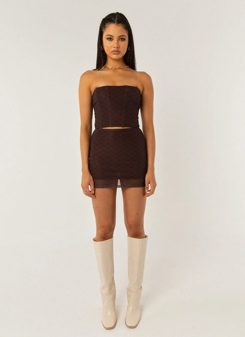 Peppermayo Exclusive Abbie Bustier - Chocolate Monogram 3 Peppermayo Exclusive Abbie Bustier - Chocolate Monogram - Image 3