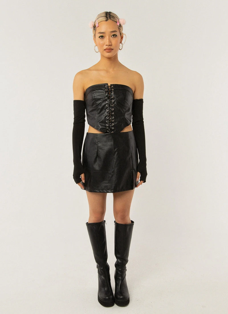 Peppermayo Exclusive Change Of Tune PU Skirt - Black PU 4 Peppermayo Exclusive Change Of Tune PU Skirt - Black PU - Image 4