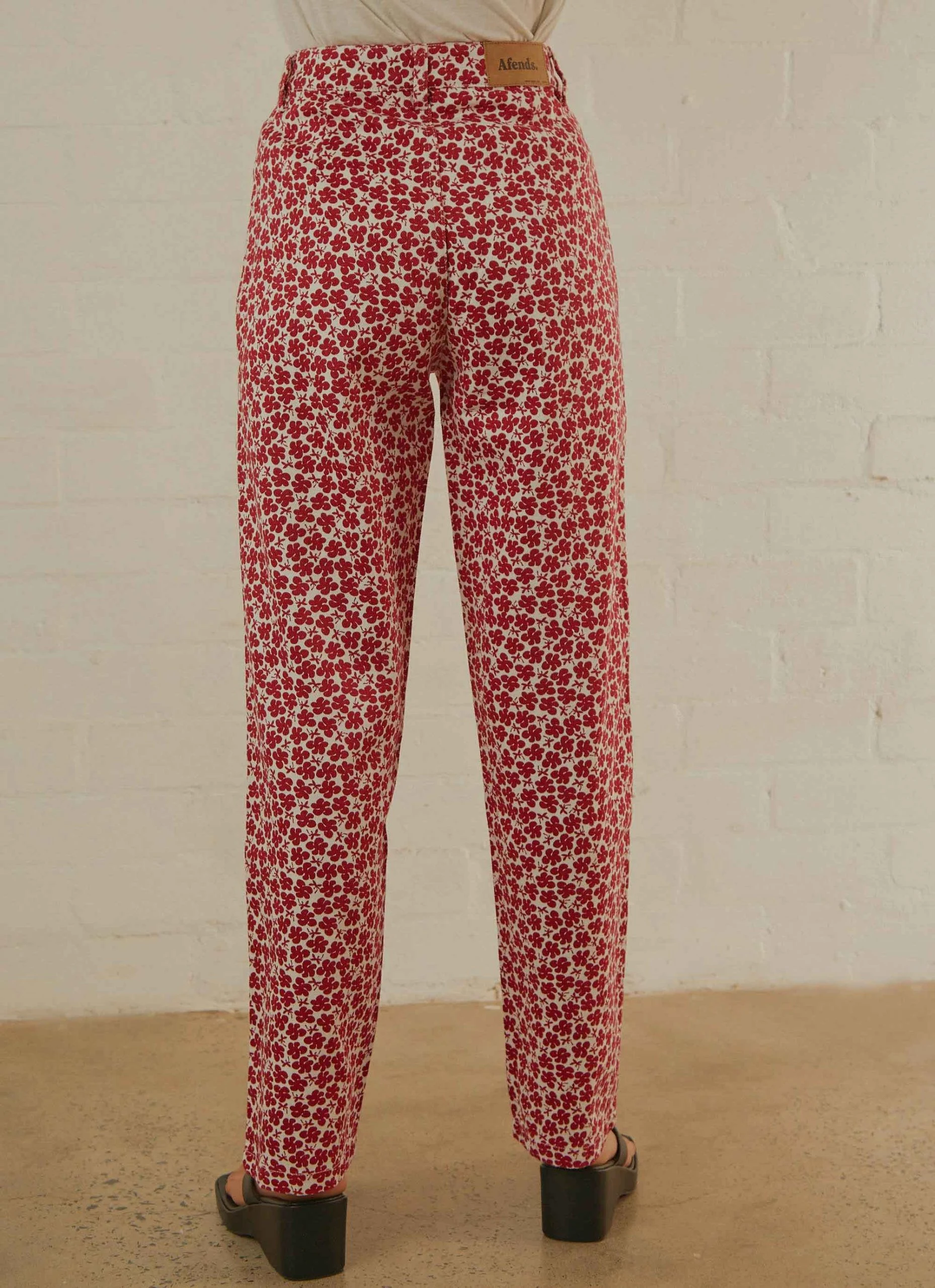 Afends Shelby Hemp Print Wide Leg Pant - Red 9 Afends Shelby Hemp Print Wide Leg Pant - Red - Image 9