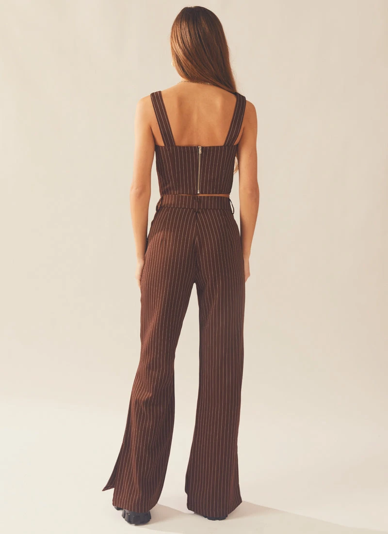 Peppermayo Exclusive Talula Pinstripe Pants - Chocolate 5 Peppermayo Exclusive Talula Pinstripe Pants - Chocolate - Image 5
