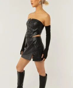 Peppermayo Exclusive Night Turns Into Morning PU Bustier - Black PU -Peppermayo cloth-shop 94307f87476242489ec48467694f1fe9