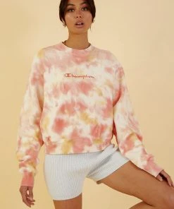 Champion Reverse Weave Cloud Dye Crew - Pink Tie Dye