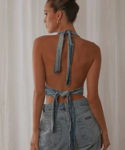 Lioness Fashion Provence Halter Top - Light Denim -Peppermayo cloth-shop 970a3b0bf0c44e9494b26ba4ba6a61e6