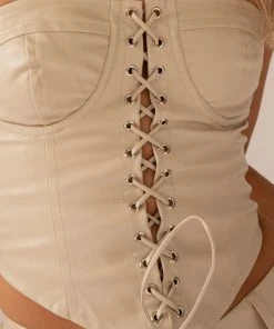 Peppermayo Exclusive Wanted And Wild PU Bustier Top - Stone -Peppermayo cloth-shop 9b04af3a3ef147408d55bac88357c5b5