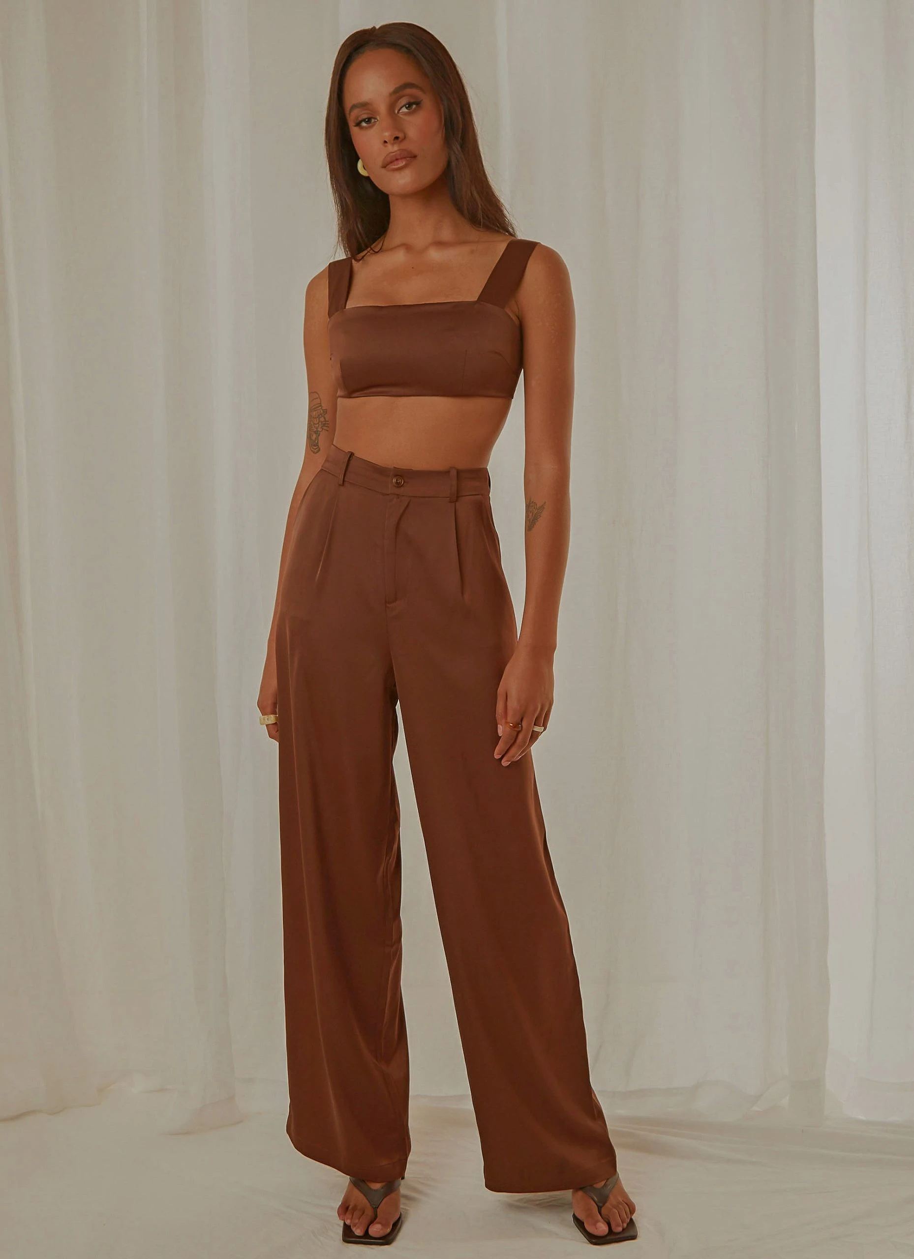 Peppermayo Exclusive Milano Satin Pant - Choc Brown 1 Peppermayo Exclusive Milano Satin Pant - Choc Brown